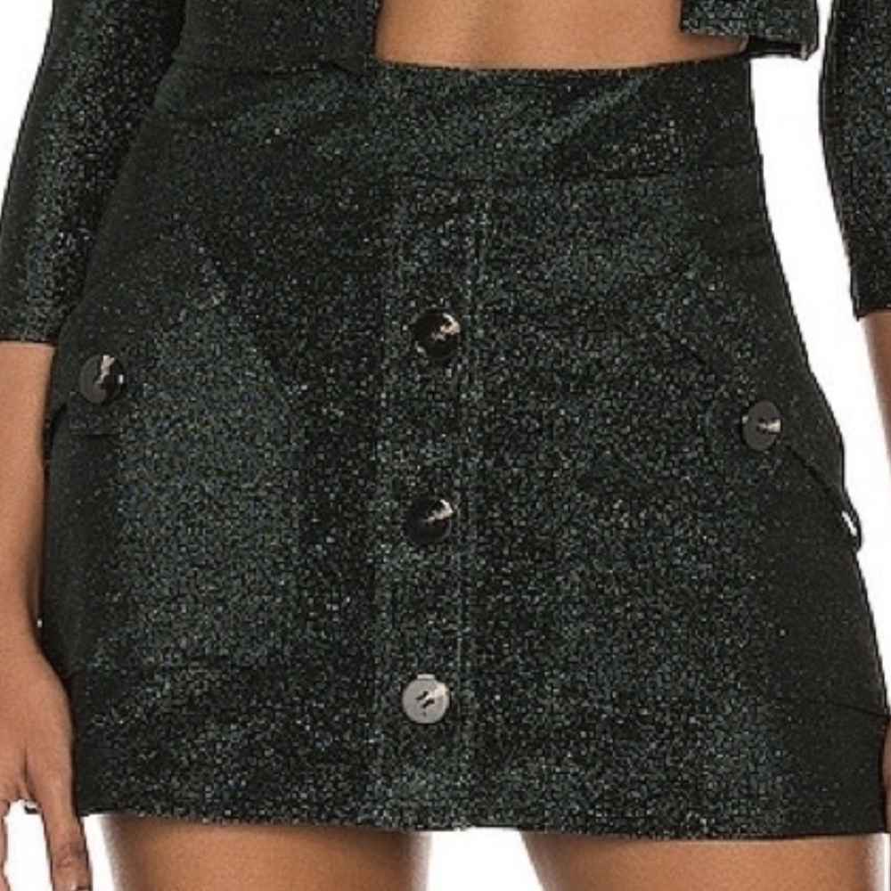 Devon Windsor Piper Midnight Green Shimmering Mini Glitter Mini Skirt Small